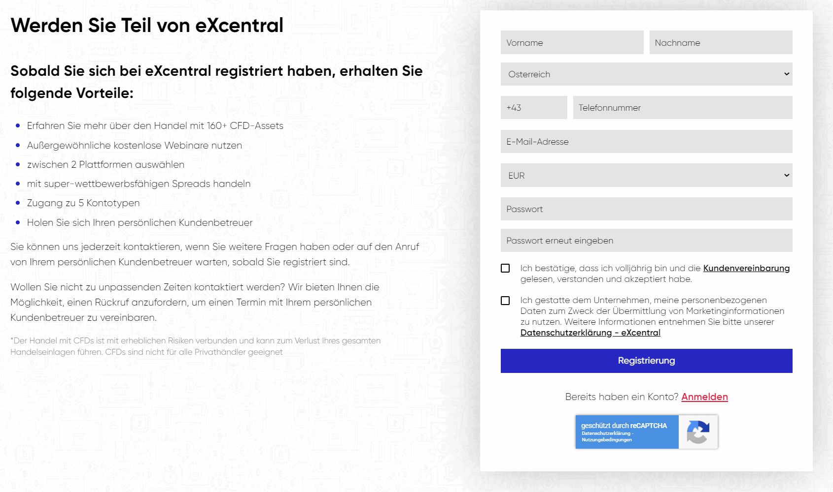 eXcentral-Anmeldung